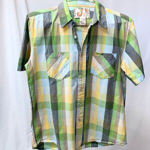 Op Green & Yellow Plaid Button Down w/ Chest Pockets Size Medium